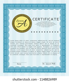 Light blue Certificate or diploma template. With background. Sophisticated design. Customizable, Easy to edit and change colors. 