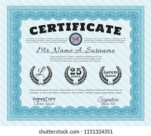 Light blue Certificate or diploma template. Beauty design. Customizable, Easy to edit and change colors. Complex background. 