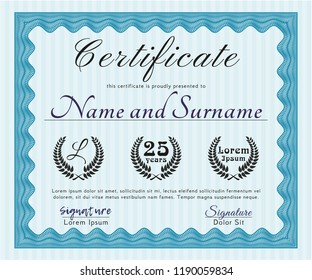 Light blue Certificate or diploma template. Lovely design. Easy to print. Detailed. 