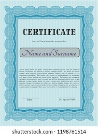 Light blue Certificate or diploma template. Nice design. With complex background. Customizable, Easy to edit and change colors. 