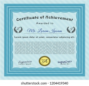 Light blue Certificate or diploma template. Nice design. Customizable, Easy to edit and change colors. With complex linear background. 