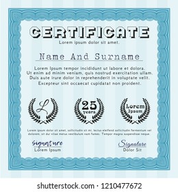 Light blue Certificate or diploma template. Money Pattern. Printer friendly. Detailed. 