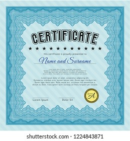 Light blue Certificate or diploma template. Beauty design. With quality background. Vector illustration. 