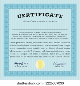 Light blue Certificate or diploma template. Retro design. Complex background. Customizable, Easy to edit and change colors. 