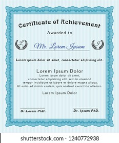 Light blue Certificate or diploma template. Printer friendly. Customizable, Easy to edit and change colors. Good design. 