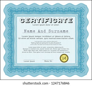 Light blue Certificate or diploma template. Customizable, Easy to edit and change colors. With linear background. Beauty design. 