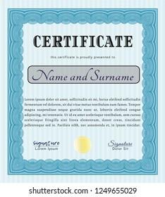 Light blue Certificate or diploma template. Customizable, Easy to edit and change colors. Complex background. Superior design. 