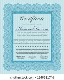 Light blue Certificate or diploma template. Money Pattern. With complex linear background. Customizable, Easy to edit and change colors. 