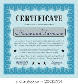 Light blue Certificate or diploma template. Money style design. Easy to print. Vector illustration. 