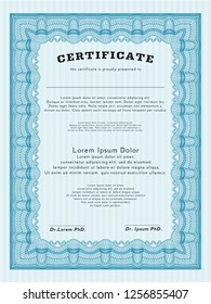 Light blue Certificate or diploma template. Easy to print. Money Pattern design. Detailed. 