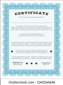 Light blue Certificate or diploma template. Lovely design. Complex background. Vector illustration. 