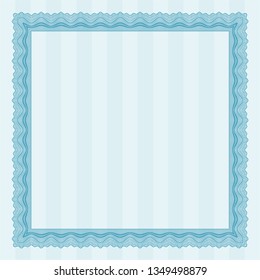 Light blue Certificate or diploma template. Vector illustration. With guilloche pattern and background. Elegant design. 