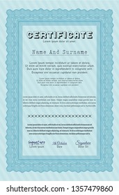Light blue Certificate or diploma template. With linear background. Excellent design. Customizable, Easy to edit and change colors. 