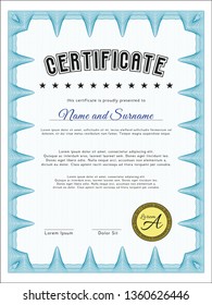 Light blue Certificate or diploma template. Good design. With background. Detailed. 