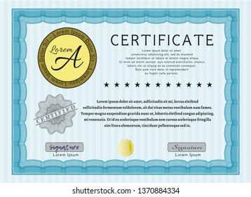Light blue Certificate or diploma template. Complex background. Customizable, Easy to edit and change colors. Lovely design. 