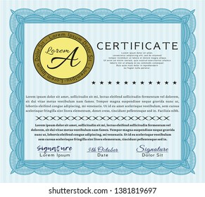 Light blue Certificate or diploma template. Customizable, Easy to edit and change colors. Easy to print. Superior design. 