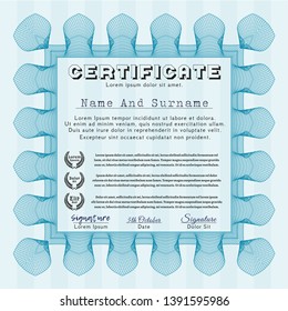Light blue Certificate or diploma template. Money Pattern. With background. Detailed. 