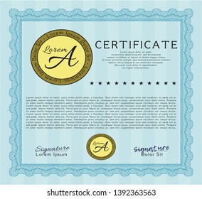 Light blue Certificate or diploma template. Easy to print. Retro design. Customizable, Easy to edit and change colors. 