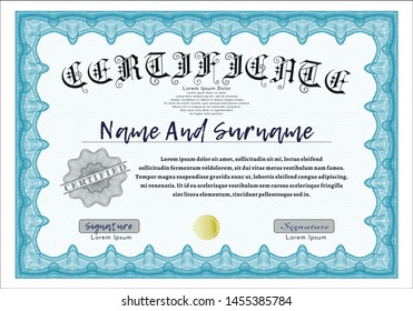 Light blue Certificate or diploma template. Customizable, Easy to edit and change colors. With quality background. Money style design. 