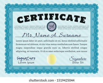 Light blue Certificate or diploma template. Money design. With quality background. Detailed. 