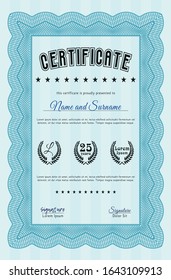 Light blue Certificate or diploma template. Easy to print. Customizable, Easy to edit and change colors. Good design. 