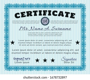 Light blue Certificate or diploma template. Easy to print. Money Pattern design. Detailed. 