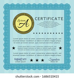 Light blue Certificate or diploma template. With quality background. Detailed. Lovely design. 