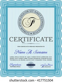 Light blue Certificate or diploma template. Cordial design. Easy to print. Customizable, Easy to edit and change colors. 