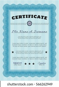 Light blue Certificate or diploma template. Modern design. With linear background. Vector illustration. 