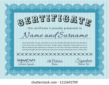 Light blue Certificate. Easy to print. Vector illustration. Good design. 