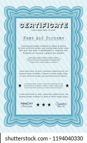 Light blue Certificate. Easy to print. Nice design. Customizable, Easy to edit and change colors. 