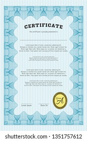 Light blue Certificate. Easy to print. Detailed. Perfect design. 