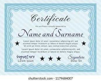 Light blue Certificate. Elegant design. With complex linear background. Vector illustration. 