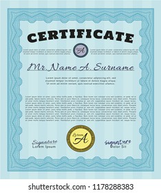 Light blue Certificate. Good design. Complex background. Vector illustration. 