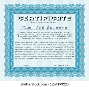 Light blue Certificate. Good design. With quality background. Vector illustration. 