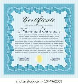 Light blue Certificate. With great quality guilloche pattern. Money design. Vector illustration. 