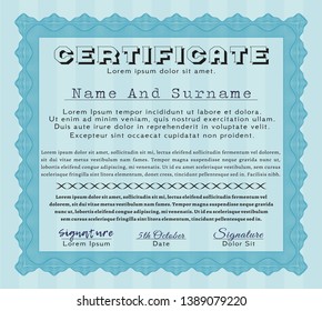 Light blue Certificate. With great quality guilloche pattern. Customizable, Easy to edit and change colors. Money Pattern design. 