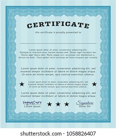 Light blue Certificate. With guilloche pattern and background. Superior design. Customizable, Easy to edit and change colors. 