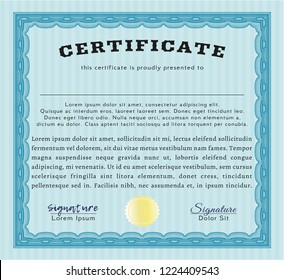 Light blue Certificate. With guilloche pattern. Money Pattern. Vector illustration. 