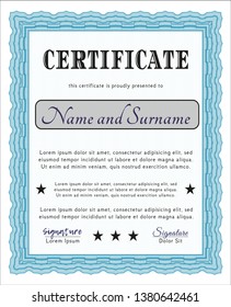 Light blue Certificate. With guilloche pattern and background. Superior design. Vector illustration. 