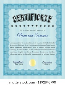 Light blue Certificate. Modern design. Customizable, Easy to edit and change colors. With linear background. 