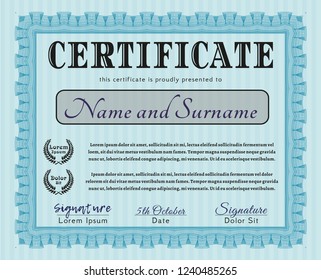 Light blue Certificate. Modern design. Vector illustration. Complex background. 