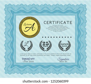 Light blue Certificate. Modern design. Customizable, Easy to edit and change colors. With background. 