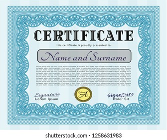 Light blue Certificate. Modern design. Customizable, Easy to edit and change colors. With complex linear background. 