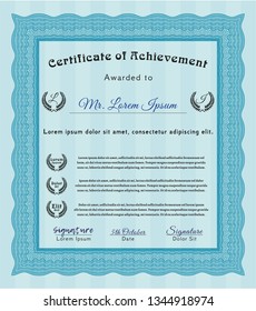 Light blue Certificate. Money design. With complex linear background. Vector illustration. 