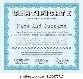 Light blue Certificate. Money Pattern design. Customizable, Easy to edit and change colors. With great quality guilloche pattern. 
