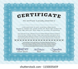 Light blue Certificate. Money Pattern design. With quality background. Detailed. 