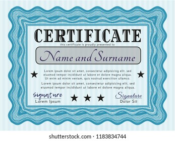 Light blue Certificate. Money Pattern design. Customizable, Easy to edit and change colors. With linear background. 