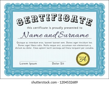 Light blue Certificate. Money Pattern. Customizable, Easy to edit and change colors. With great quality guilloche pattern. 