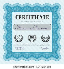 Light blue Certificate. Money Pattern design. Detailed. With complex background. 